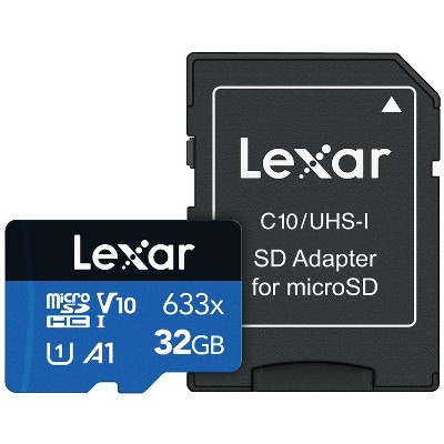 Lexar® High-Performance BLUE Series 32 GB 633x UHS-I microSDHC™ Memory Cards with SD Adapter, 2 Pack in Black