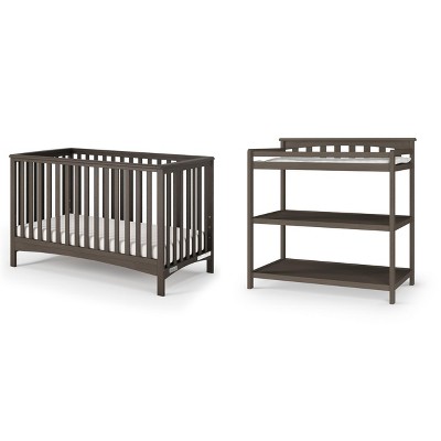 Child Craft London Crib & Changing Table Nursery Set, 2-Piece, Includes 4-in-1 Convertible Crib and Changing Table, Grows with Your Baby (Dapper Gray)