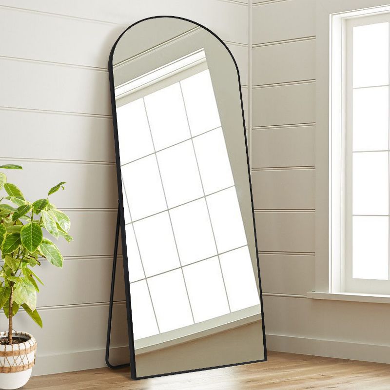 Muselady Arched Black Floor Mirror,Black Aluminum Frame Finish Large Arch-Crowned Top Rectangle Full Length Floor Mirror with Stand-The Pop Home, 3 of 9