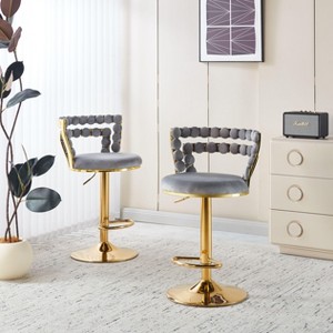 Sapphtopaz Modern Bar Stools Set of 2 Velvet Upholstered Adjustable Height Barstools with Iron legs Counter Height Bar Stools for Kitchen Island - 1 of 4