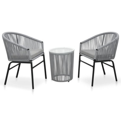 vidaXL 3 Piece Bistro Set with Cushions PE Rattan Gray