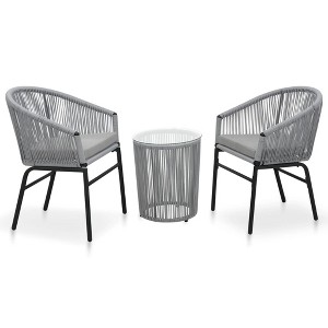 vidaXL 3 Piece Bistro Set with Cushions PE Rattan Gray - 1 of 4