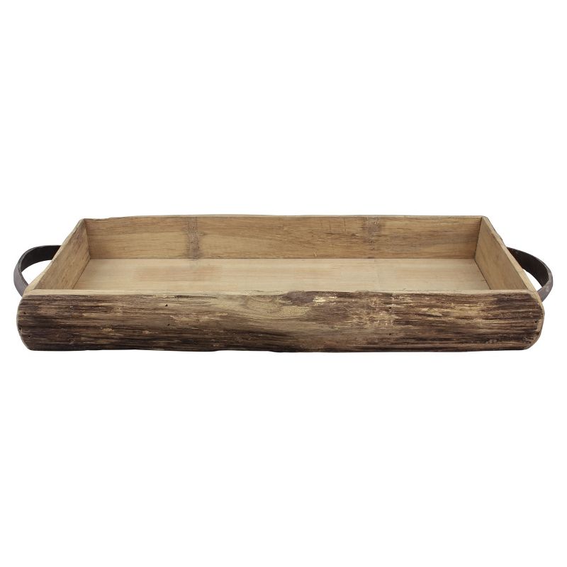 21.2&#34; Wooden Bark Tray with Metal Handles Brown - Stonebriar Collection, 4 of 8