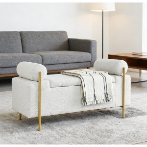 Airsurfer Luxury Storage Bench Upholstered Linen Bench with Gold Metal Legs Bed End Stool with Hidden Storage Space Ottoman for Bedroom Entryway - 1 of 4