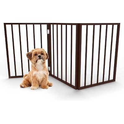 PETMAKER Foldable, Free-Standing Wooden Pet Gate- Light Weight, Indoor Barrier for Small Dogs/Cats, Dark Brown,
