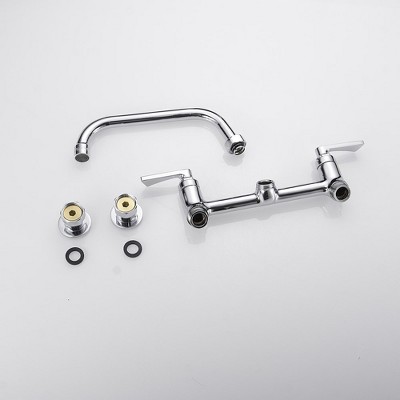 Chrome Double Handle Wall-Mount Kitchen Faucet with Swivel Spout