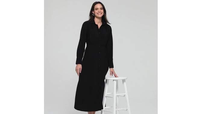 Women's Long Sleeve Collared Midi Crepe Shirtdress - A New Day™, 5 of 12, play video
