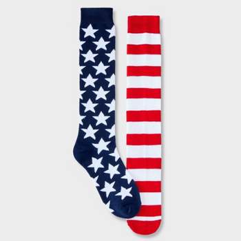 Women's American Flag Knee High Socks - Red/White/Navy 4-10