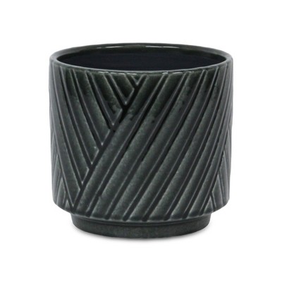 Cheung's Parlora Crossed Diagonal Pattern Straight Side Ceramic Pot - Large - Dark Gray