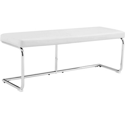 Zeus & Ruta Leather Bench  with Silver Metal Legs
