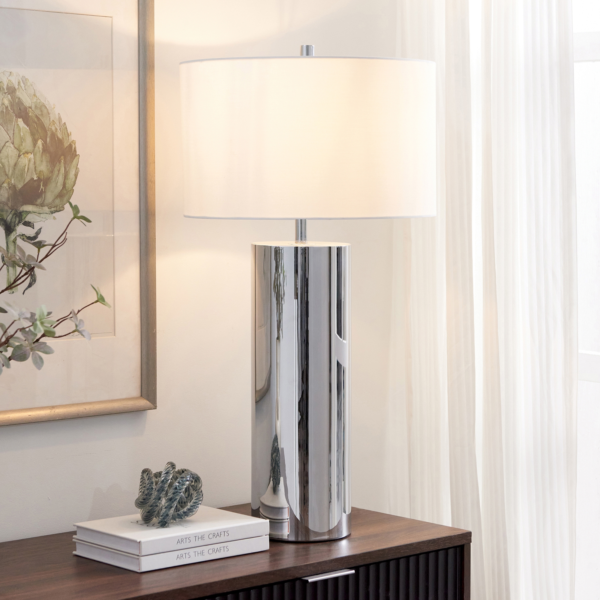 Hudson and Canal 29.5" Tall Table Lamp with Fabric Shade Polished Nickel/White