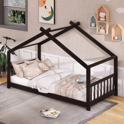 Streamdale Twin Size House Bed Wood Bed, Espresso