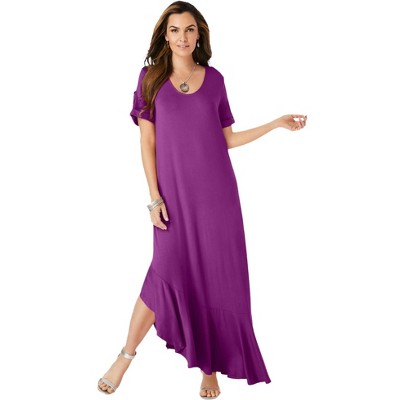 Roaman's Women's Plus Size Ruffle-hem Maxi Dress - 14/16, Purple : Target