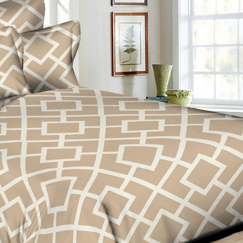 Better Bed Collection 300TC Interlocking Squares Taupe Duvet, 3 of 4