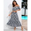 Women's Summer Floral Printed 2 Piece Outfit Off Shoulder Crop Top and Boho Tropical Long Skirt Set - 2 of 4
