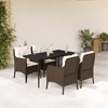 vidaXL 5 Piece Patio Dining Set - Brown Poly Rattan with Cushions, Tempered Glass Tabletop - Perfect for Garden, Backyard, Patio - 2 of 4