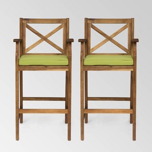 Perla 2pk Acacia Wood Bar Stools: Coastal Resort-Style, Weather-Resistant - Christopher Knight Home - 1 of 4