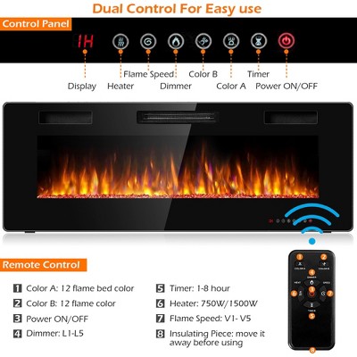 Costway 50" Electric Fireplace Recessed Ultra Thin Wall Mounted Heater - Thumbnail 4