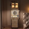 Small Vanity Desk with Mirror and LED Lights, Makeup Table with Charging Station and drawers and Storage Shelves for Small Space - 3 of 4