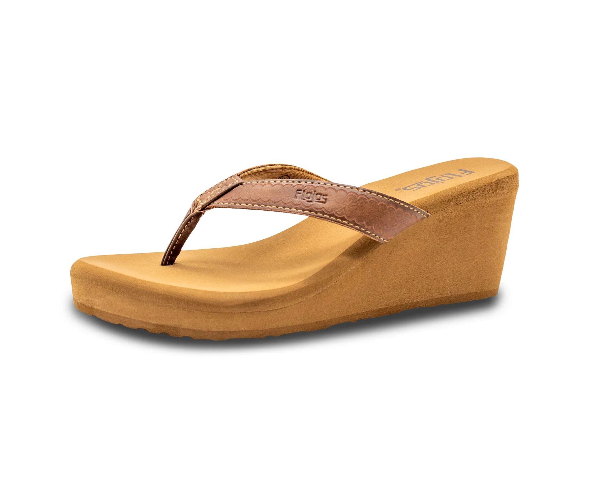 Flojos Womens Olivia Vintage Wedge Heel Thong Sandal, Tan
