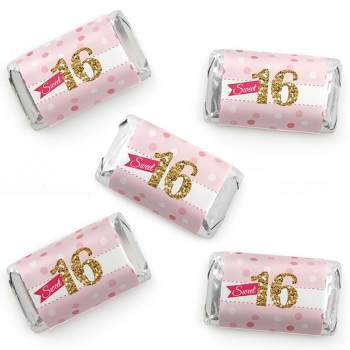 Big Dot of Happiness Sweet 16 - Mini Candy Bar Wrapper Stickers - 16th Birthday Party Small Favors - 40 Count