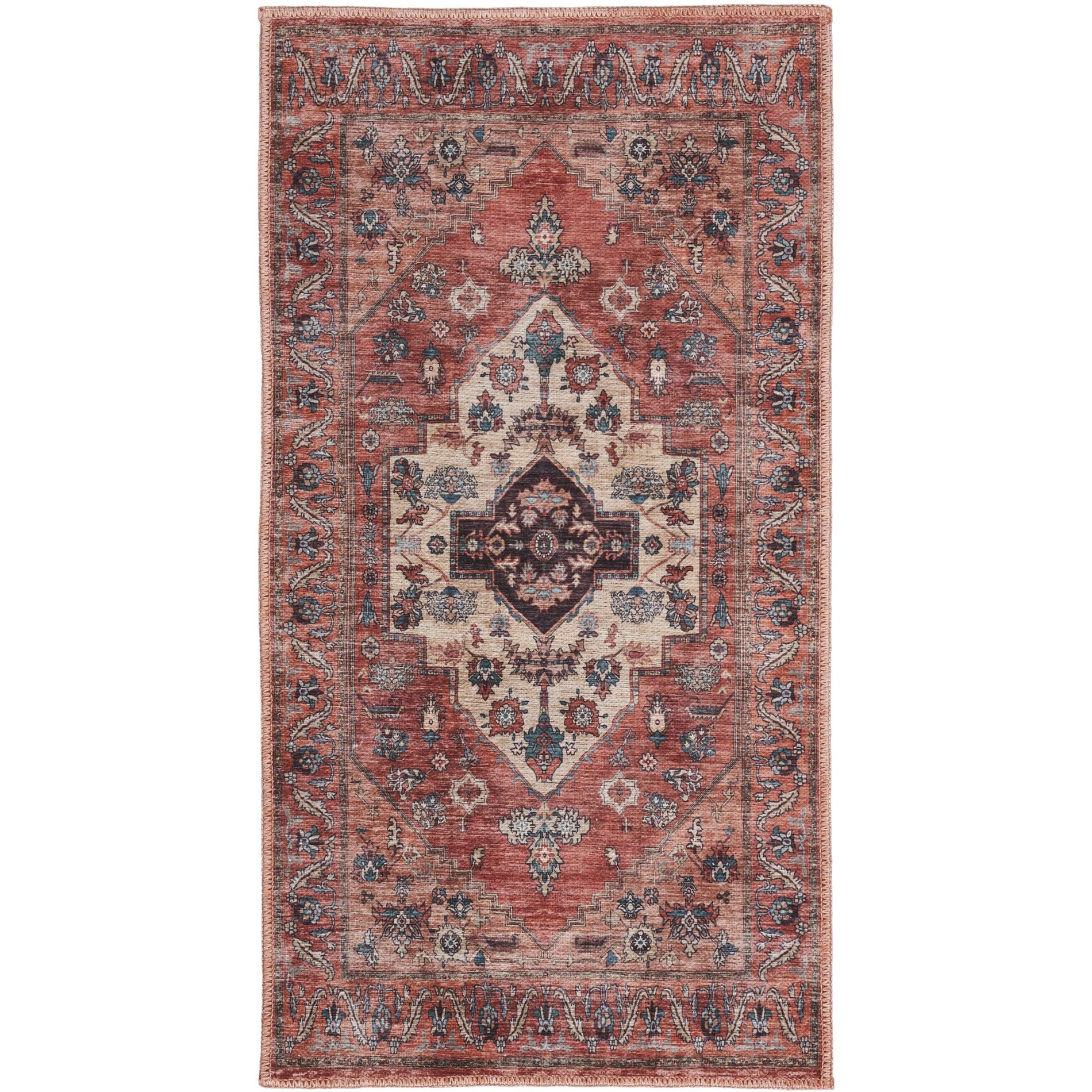 Nourison Brilliance Machine Washable 2' x 3'9" Rust Multicolor Vintage Indoor Non-Slip Flatweave Rug
