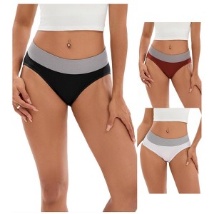 INSPIRE CHIC 3 Packs Women's Color-Block Panties No Trace Underwear Mid-Waisted Full Coverage Briefs - 1 of 4