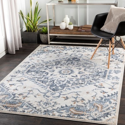 Baflo 7'9" x 9'6" Denim Blue Wool Traditional Area Rug