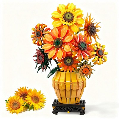 Plaxsoon 1180PCS Sunflower Building Set with Vase Base Bonsai Plant Building Kit Gift for Adults and Kids Aged 12+