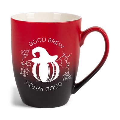 Elanze Designs Good Brew Good Witch Two Toned Ombre Matte Red and Black 12 ounce Ceramic Stoneware Coffee Cup Mug
