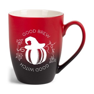 Elanze Designs Good Brew Good Witch Two Toned Ombre Matte Red and Black 12 ounce Ceramic Stoneware Coffee Cup Mug - 1 of 4