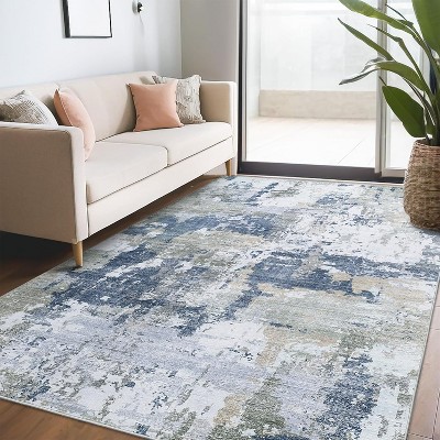 Runner Rug Modern Abstract Hallway Carpet Machine Washable Non-Slip Indoor Long Rug Bathroom Entryway Contemporary Accent Throw Easy Clean