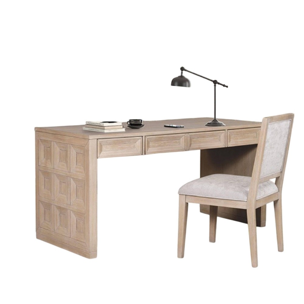 Benzara Kizie Writing Desk 4 Drawers Tawny Brown Wood Rectangular 60 Inch