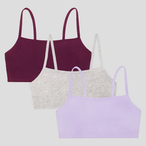 Fruit Of The Loom Women's Spaghetti Strap Cotton Sports Bra 3-pack Purple  Velvet/lilac Whisper/heather Grey 40 : Target