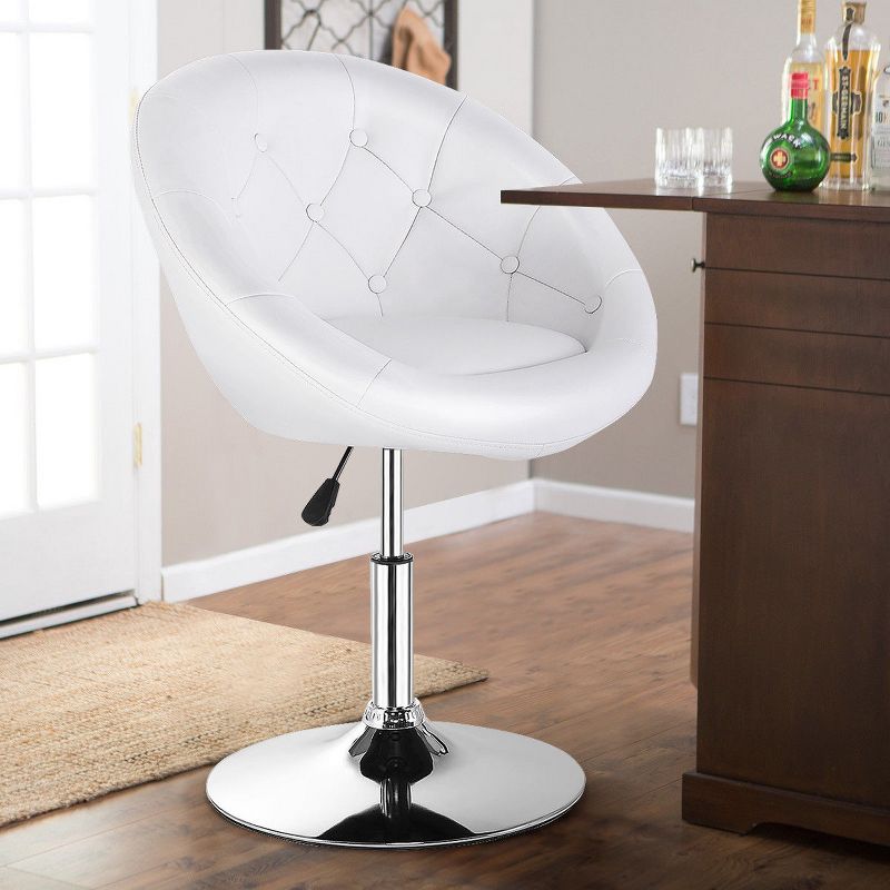 Costway 1PC Adjustable  Round  Swivel Tufted Back Accent Chair PU Leather White, 3 of 11
