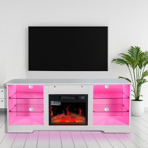 Fireplace TV Stand, Modern Entertainment Center With Cable Holes, Adjustable LED Strip, 2 USB Ports, Adjustable Brightness - 1 of 4