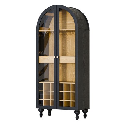 INFURNIC Decorative Storage Cabinets Freestanding Organizer Storage Cabinet Clear Display Case For Living Room, Bedroom, Black, 15"*30.7"*70.9"