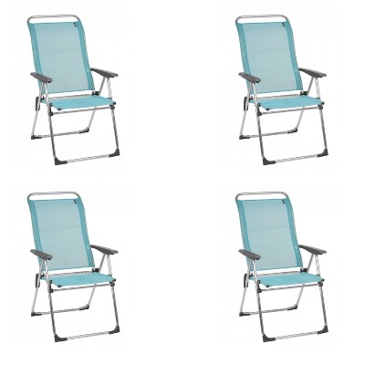 Lafuma Alu Cham Folding, Adjustable 5-Position Reclining Outdoor Mesh Sling Chair for Camping, Beach, Backyard, and Patio, Lac Blue (Set of 4)