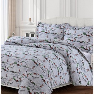 Winter Wonderland Cotton Flannel Printed 3pc Oversized Duvet Set - Tribeca Living - 1 of 2