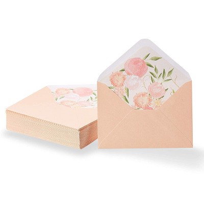 Paper Junkie 50-Pack A1 Watercolor Pink with Floral Lining Envelopes 3 x 5 for Invitations & Greeting Cards