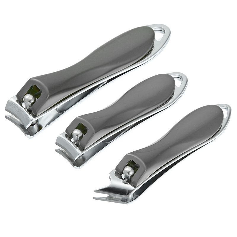Unique Bargains Nail Clippers Set Fingernail Toenail Cutter Clippers with Nail File Stainless Steel Gray 3 Pcs, 1 of 4