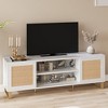 Rattan TV Stand Entertainment Center with Marble Pattern for 65" TV, White TV Console Table & Cabinet with Adjustable Shelves for Living Room, Bedroom - 3 of 4