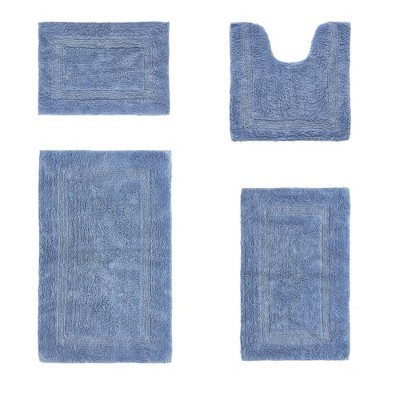 Lux Premium 100% Cotton Tufted Solid Reversible 4 PC Bath Rug Set – Ultra-Soft, Water-Absorbent, Durable, Machine Washable Bathroom Rug