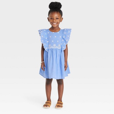 Toddler Girls' Chambray Lace Dress - Cat & Jack™ Blue 12M