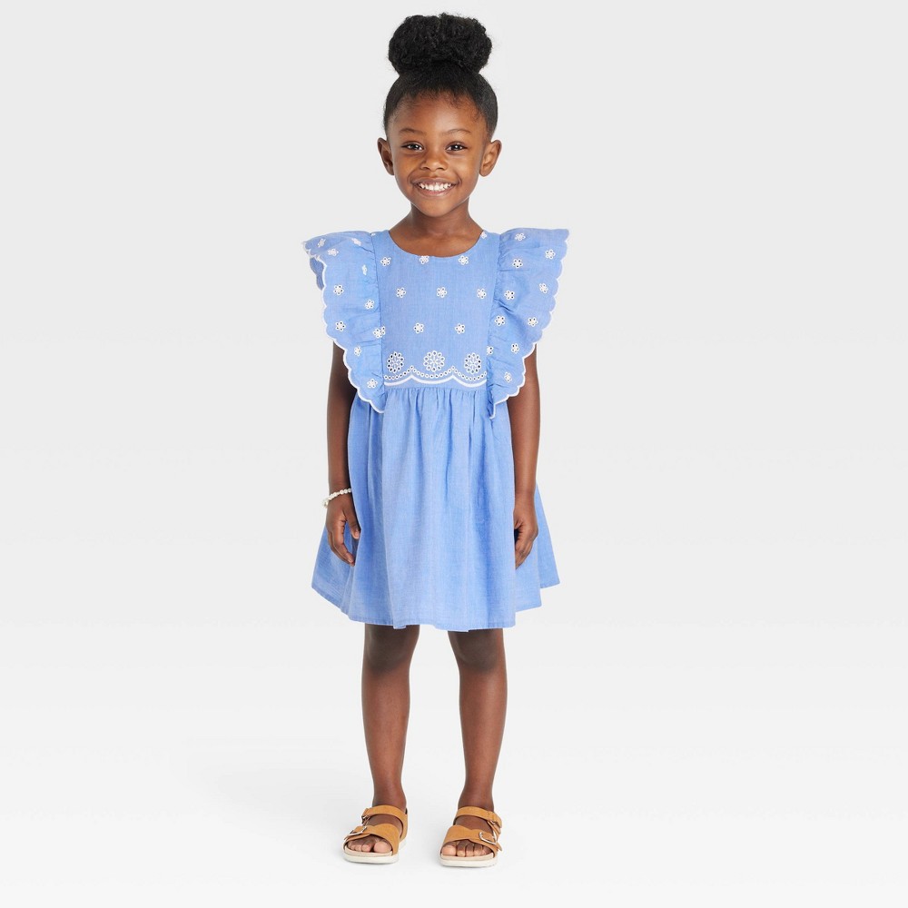 Toddler Girls' Chambray Lace Dress - Cat & Jack Blue 4T  