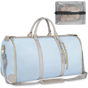Large PU Leather Foldable Travel Garment Duffle Bag, Convertible Carry On with Shoe Pouch for Women - 1 of 4
