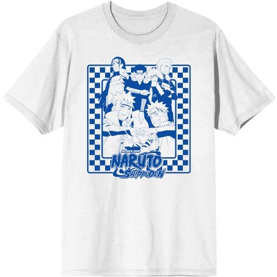 Naruto Shippuden Group Checkered Logo Men’s White T-shirt