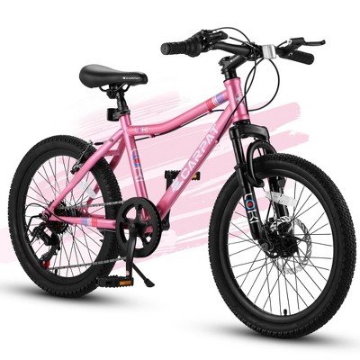 Naysaye Bicycles 20 Inch Kids Bike 7 Speed with Front Suspension and Disc Brake for Boys and Girls, Pink, 54"*23"*31.5"