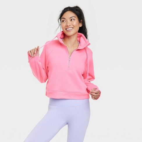 FLX Women's Hooded Sweatshirt Crop Size Large Pink Thumb Holes