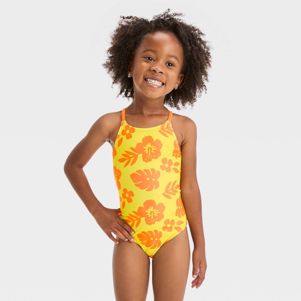 Photos - Swimwear Toddler Girls' Hibiscus Floral One Piece Swimsuit - Cat & Jack™ Yellow 3T: